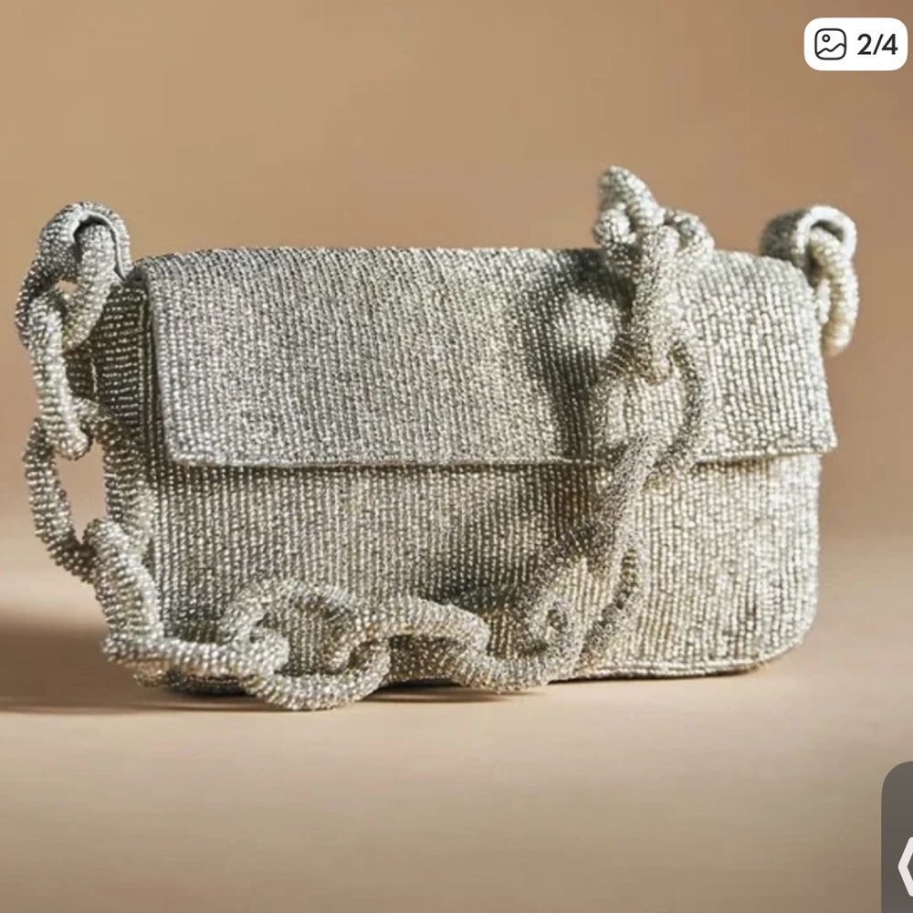 Anthropologie Metallic Beaded Shoulder Bag